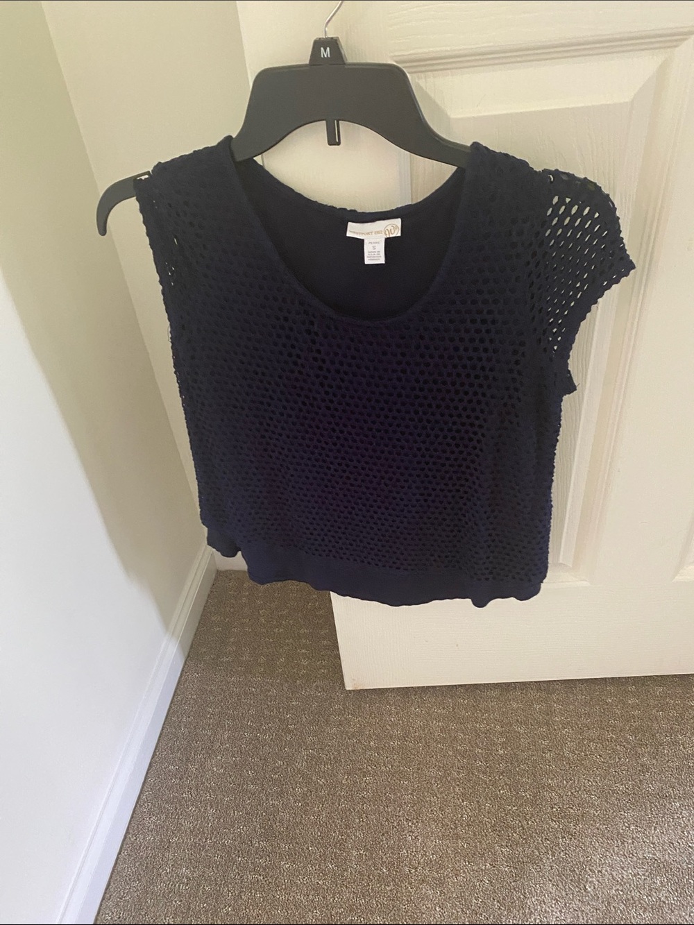 Westport Navy Cropped Mesh Overlay Top